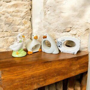Vintage Animal Porcelain Napkin Rings Set of 4 Made In Japan 2.5" - 3" Tall